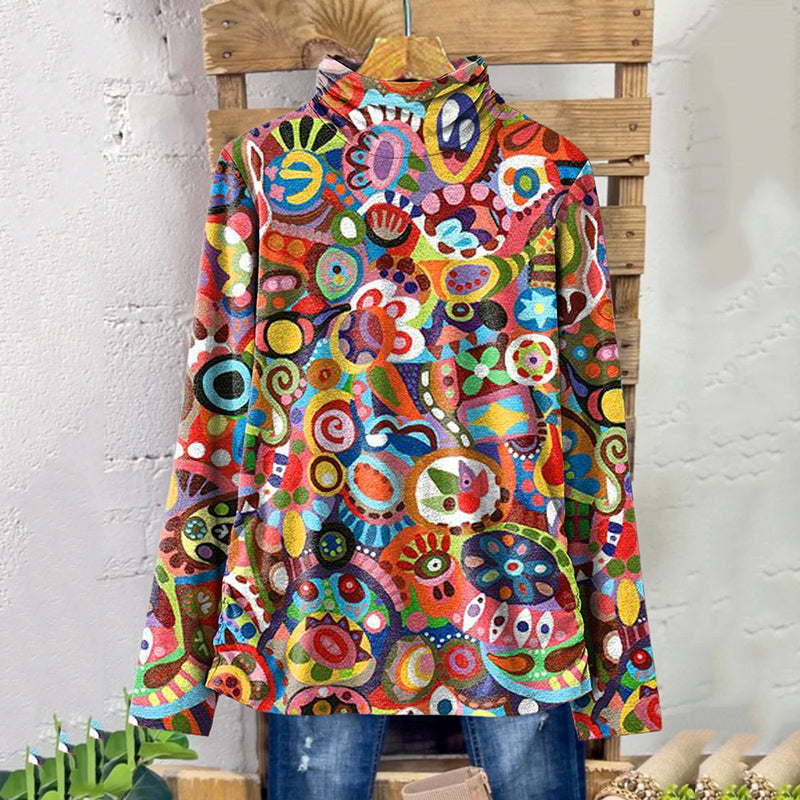Comstylish Women's Retro Hippie Print Casual T-Shirt