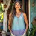 Women's Retro Loose Gradient Bohemia Ethnic Style Linen V-neek Sleeveless Top elevenforest