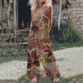 Women's Pink Floral Linen Print Cotton Linen Jumpsuit elevenforest
