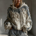 Women's Vintage White Rose Chunky Knit Hoodie Sweater elevenforest
