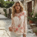 Women's Floral Embroidered Round Neck Comfortable Top elevenforest
