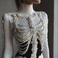 Comstylish Vintage White Roses Skeleton Pearls Lace Contrast Turtleneck Sweater