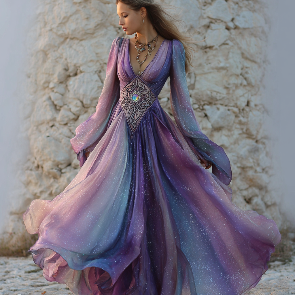 Vintage Opal Celtic Glitter Gradient Flowy Maxi Dress elevenforest