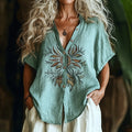 Women's Vintage Bohemian Flowers Art Short Sleeve Shirt elevenforest