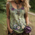 Vintage Classy Gradient Purple Lavender And Floral Embroidered Pattern Linen Tank Top elevenforest