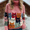 Colorful Cats Pattern Art Cozy Knit Turtleneck Sweater elevenforest