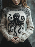 Women's Felt Octopus Pattern Cozy Knit Vintage Sweater elevenforest