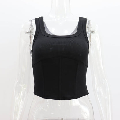 Rib U Neck Short Cropped Tank Top Waist Short Top for Summer Boning Corset Corset
