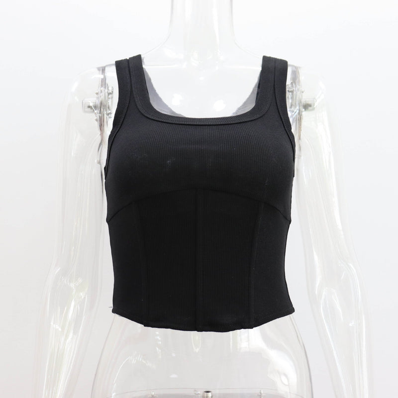 Rib U Neck Short Cropped Tank Top Waist Short Top for Summer Boning Corset Corset