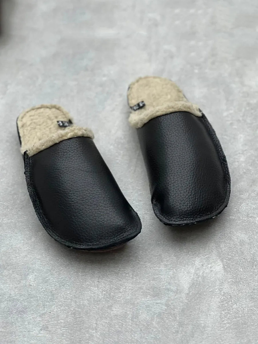 Winter Leather Fleece-lined Flat Slippers Av1041