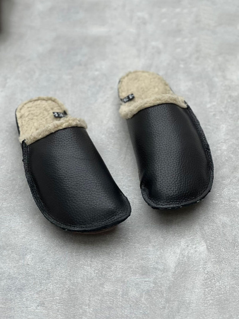 Winter Leather Fleece-lined Flat Slippers Av1041