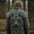 Men's Vintage Viking Wolf Pattern Cozy Knit Turtleneck Pullover Sweater elevenforest