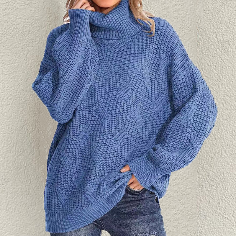 Retro Loose Turtleneck Cable Knitted Long Sleeve Sweater elevenforest