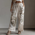 Women's Retro Floral Lace Patchwork Art Pocket Linen Casual Pants elevenforest