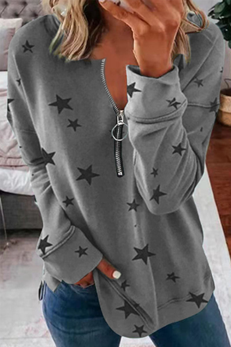 The Stars Patchwork Zipper Collar Hoodies(8 Colors)
