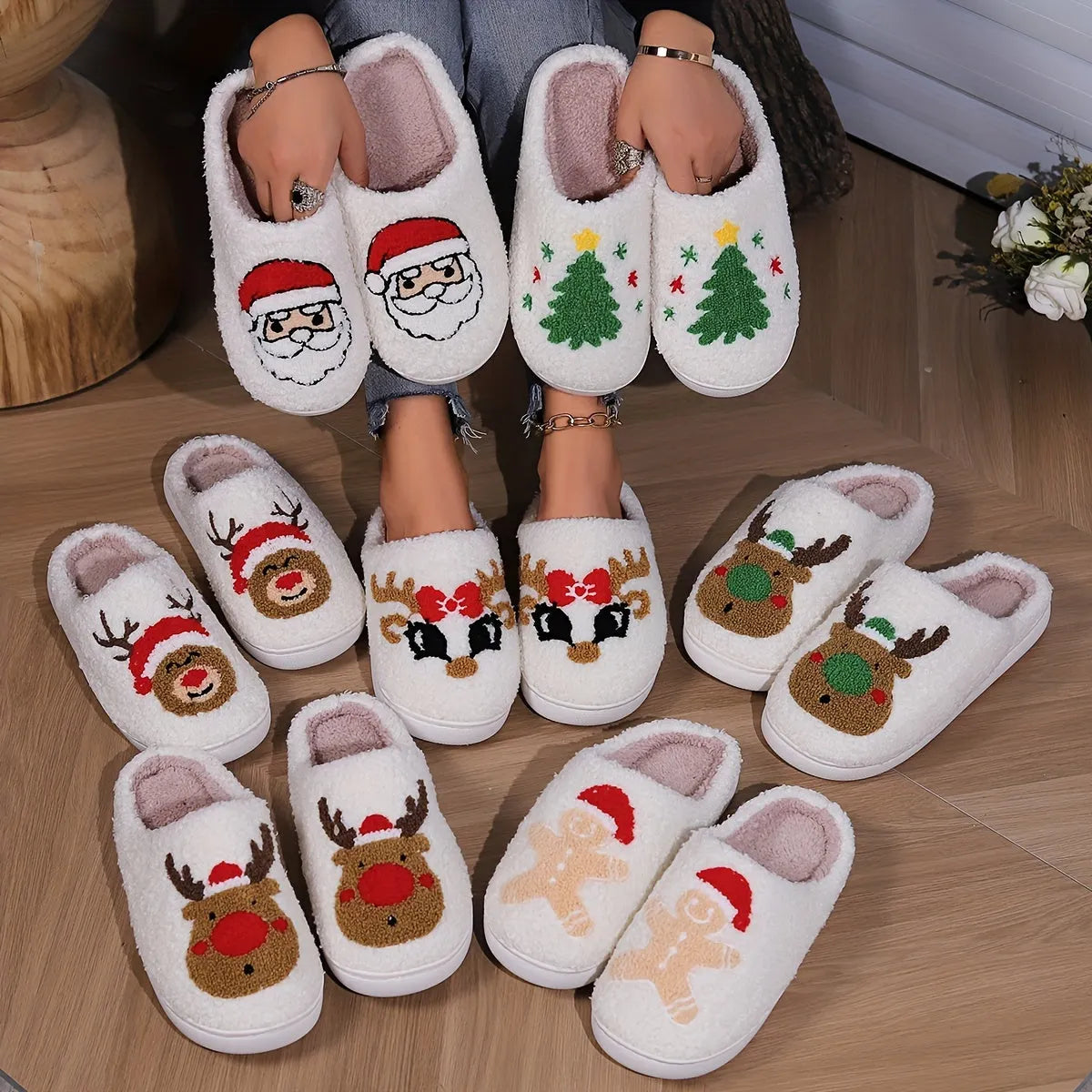 Christmas Tree Pattern Fuzzy Slippers Dr6521