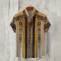 Ancient Egyptian Patchwork V-neck Linen Shirt elevenforest