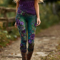 Women's Vintage Rose Floral Pattern Skinny Pants elevenforest