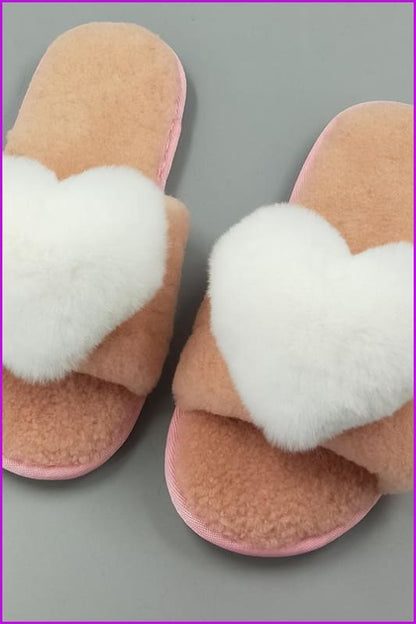 8 Colors Sweet Heart Lamb + Rabbit Fur Winter Slides/slippers Df044