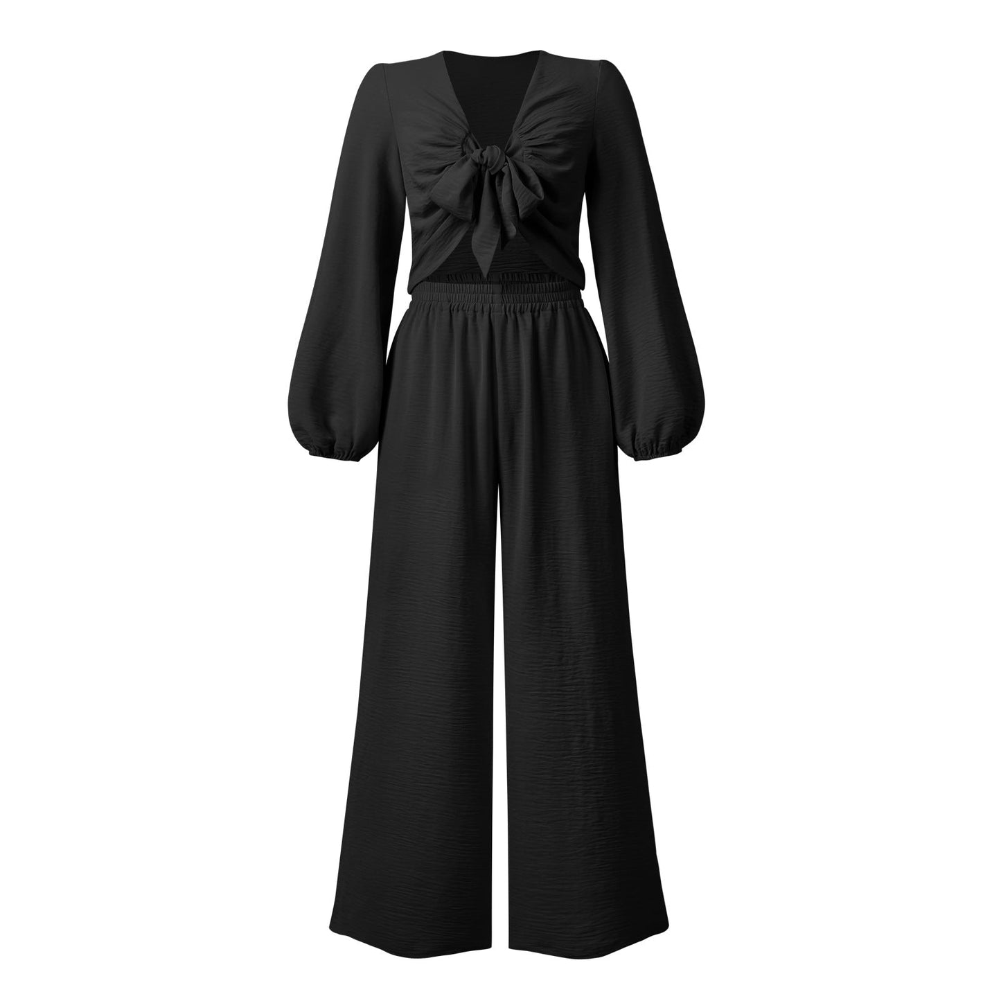 Autumn Clothing Cardigan Bundle Long Sleeve Top Wide Leg Trousers Set