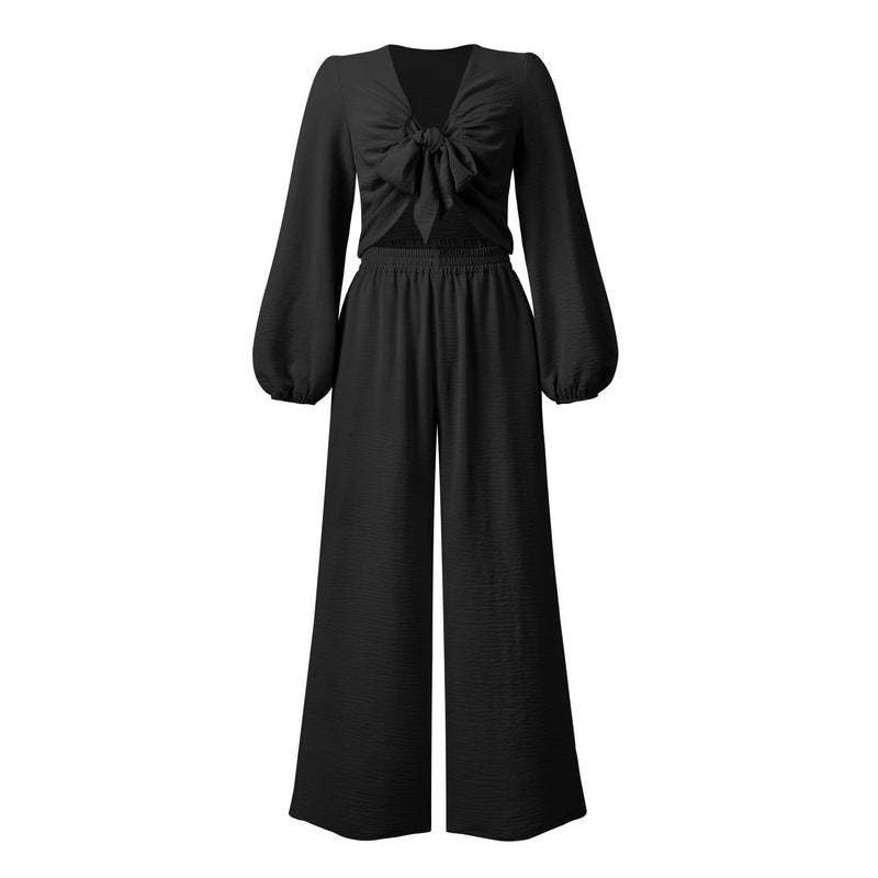 Autumn Clothing Cardigan Bundle Long Sleeve Top Wide Leg Trousers Set