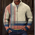 Men‘s Retro Ethnic Stripes Art Zipper Cozy Sweater elevenforest