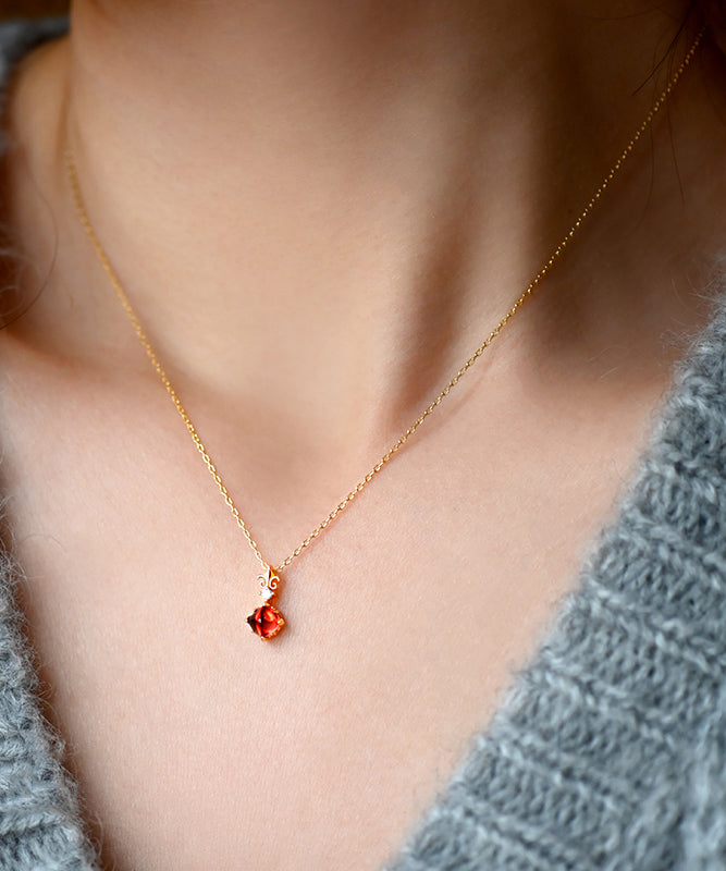 Red Garnet Adjustable 14k Gold Pendant Necklace