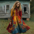 Women's Venezuelan Parrot Contrast Color Crew Neck Midi Dress elevenforest