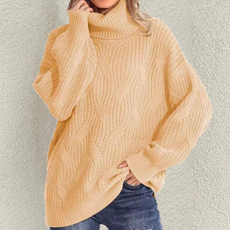 Retro Loose Turtleneck Cable Knitted Long Sleeve Sweater elevenforest