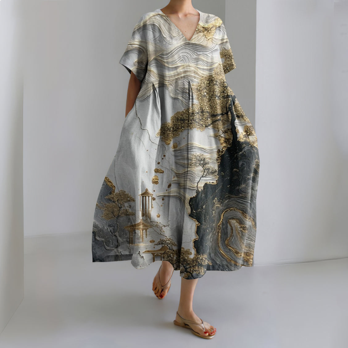 Dali Landscape Painting V-neck Dress elevenforest