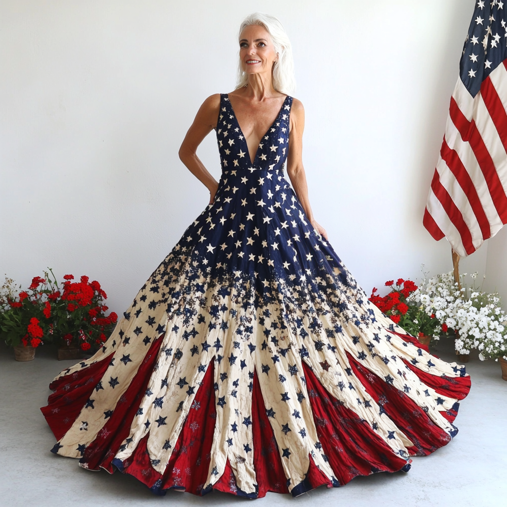 Women's Independence Day Flag And Floral Print Sleeveless Dress elevenforest