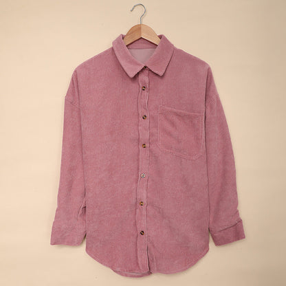 Color ’s Autumn Winter Corduroy Cardigan Shirt With Breasted Collar and Pocket