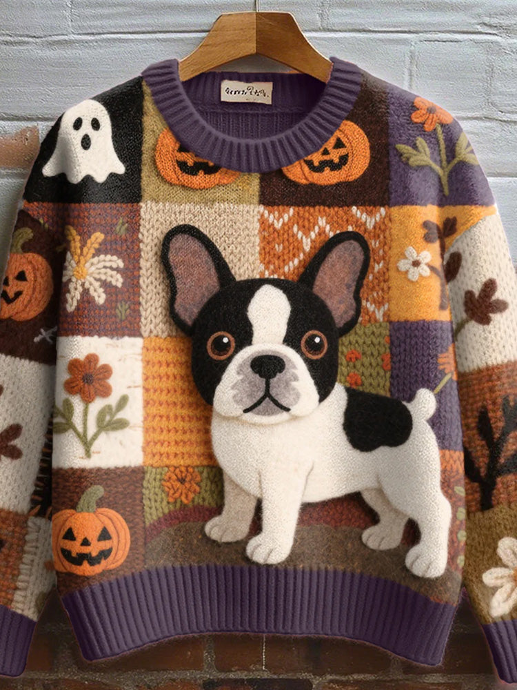 Comstylish Women's Cute Dog Felt Art Cozy Knit Sweater