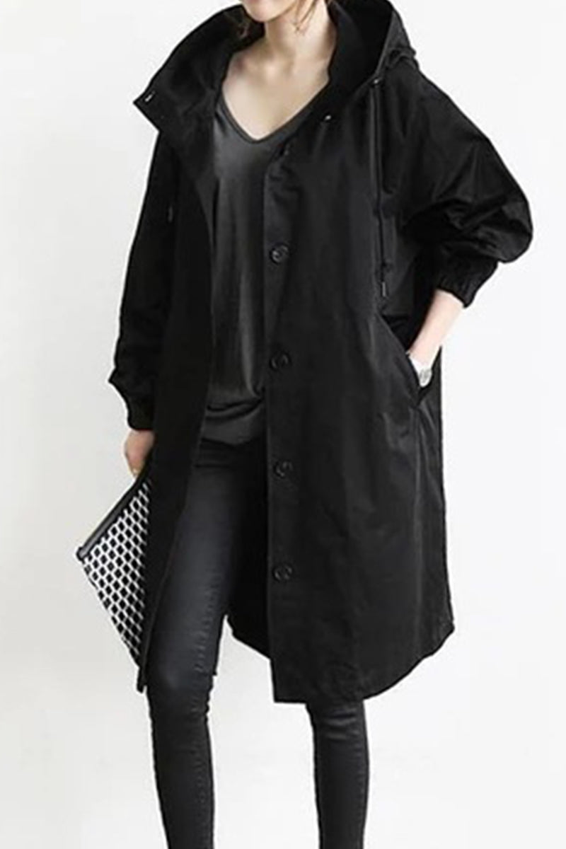 British Style Pocket Buttons Hooded Collar Outerwear