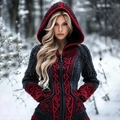Women's Viking Celtic Knot Jacquard Knit Zipper Hooded Sweater elevenforest