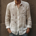 Men's Japanese Cherry Blossom And Little Bird Vintage White Button-down Shirt elevenforest