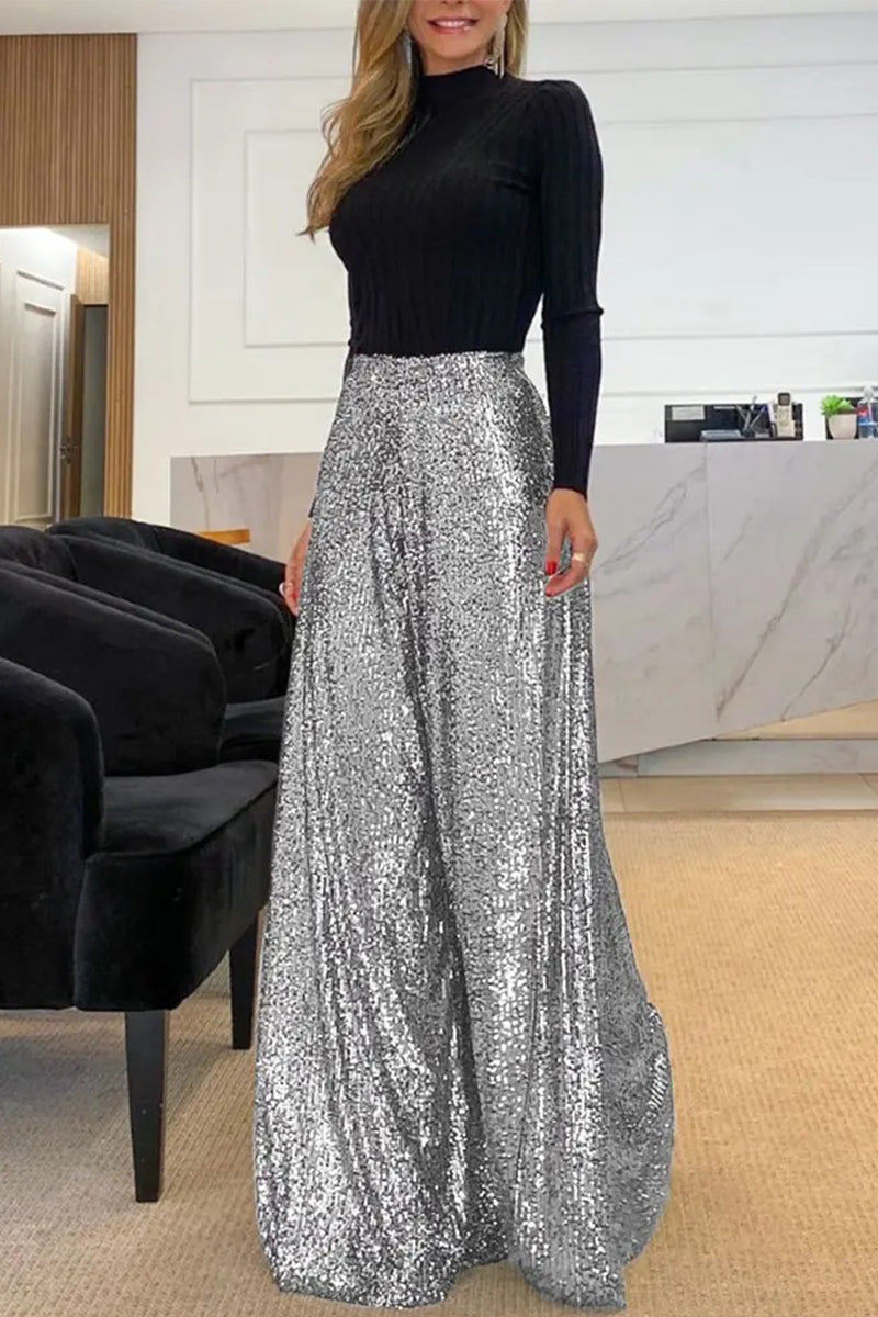Street Sequins Boot Cut High Waist Speaker Bottoms(3 Colors)