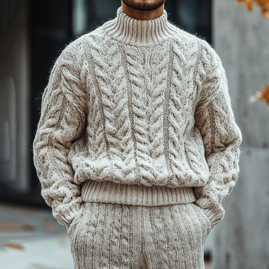 Mens Vintage High Neck Jacquard Weave Cozy Casual Sweater elevenforest