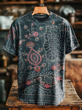 Unisex Bohemian Floral Art Printed Casual Round Neck Short Sleeve T-Sh