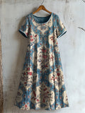 Vintage Flowers Botanical Pattern Linen Dress elevenforest