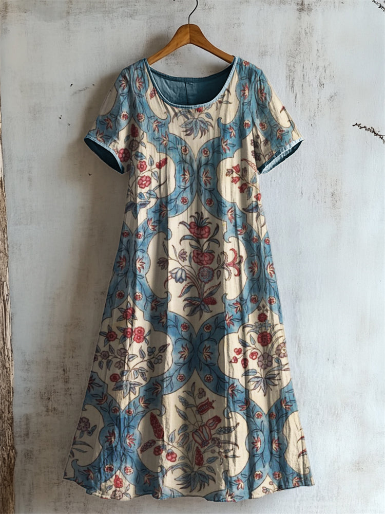 Vintage Flowers Botanical Pattern Linen Dress elevenforest