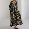 Japanese Art Crane Print Round Neck Loose Midi Dress elevenforest