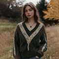 Vintage Irish Celtic Chunky Knit Cozy Warm V Neck Sweater elevenforest