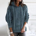 Women's Thick-Knit Clan Pattern Distressed Hooded Sweater elevenforest