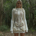 Comstylish Women's Vintage Skull Rose Art Comfortable Elegant Sweater Dress