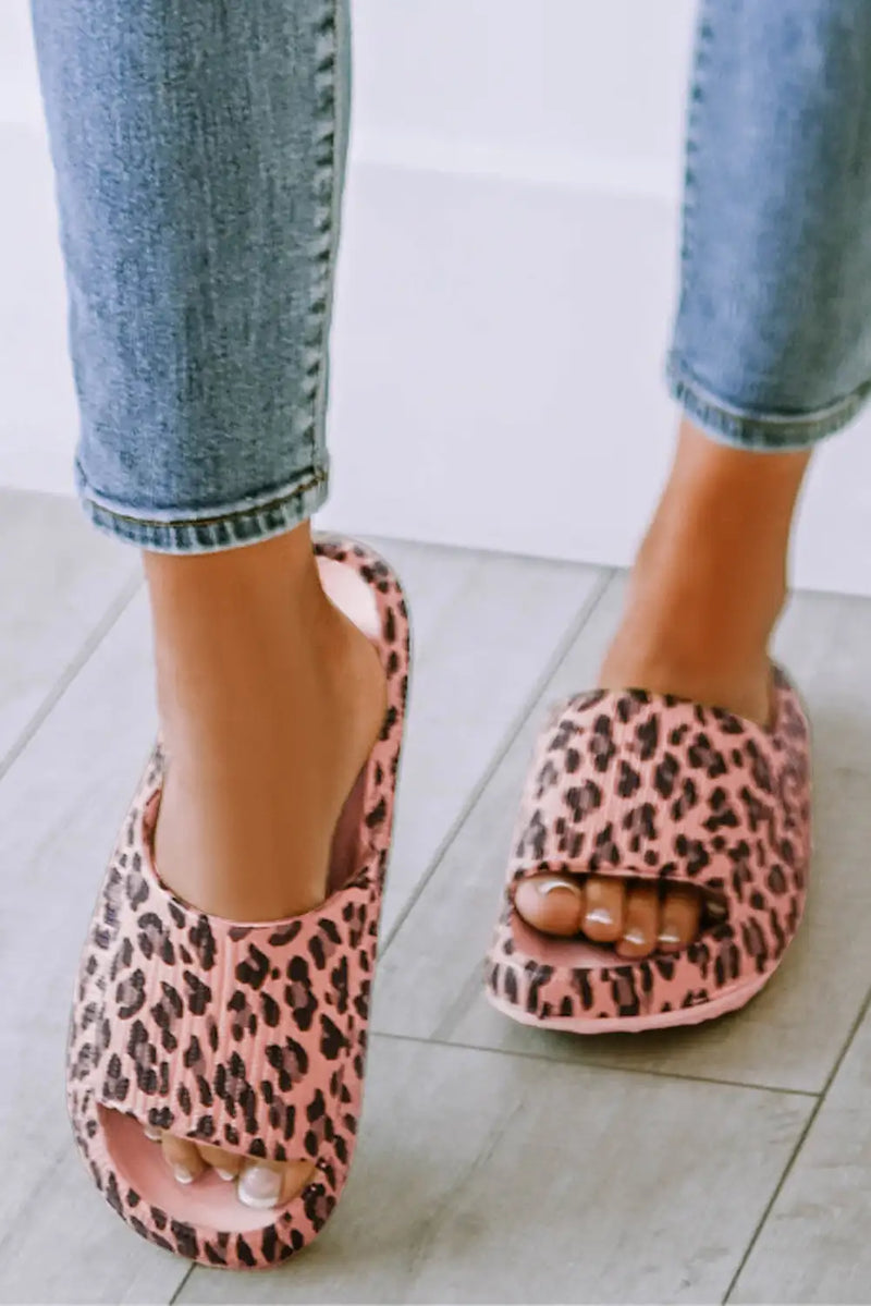 Pink Leopard Print Thick Sole Slippers