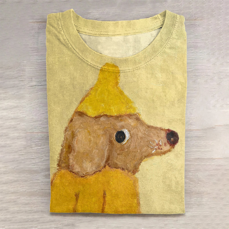 Comstylish Women's Cute Dog Art Vintage Washed T Shirt