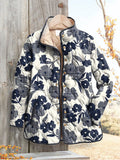 Women's Vintage Floral Art Pattern Print Casual Quilted Cardigan