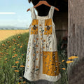 Bee Floral Patchwork Print Linen Tank Midi Dress elevenforest