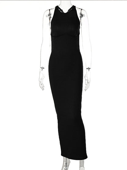 Ribbed Hollow Out Backless Sleeveless Slit Mini Dress Bodycon Summer Outfits Party Y2k